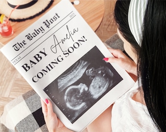 Baby Announcement Newspaper, Digital Newspaper Baby Announcement with Photo, Pregnancy Announcement Newspaper Baby Shower Newspaper Template