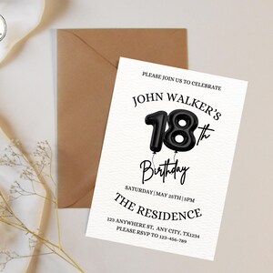 18th Birthday invitation, Editable 18th Birthday Invite Template for Man & Women, Digital 18 Birthday Party Invitation Card