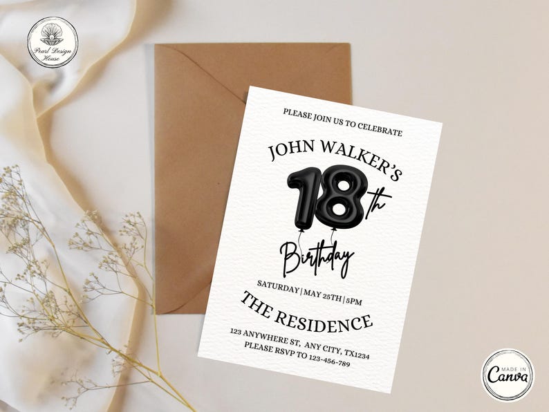 18th Birthday invitation, Editable 18th Birthday Invite Template for Man & Women, Digital 18 Birthday Party Invitation Card