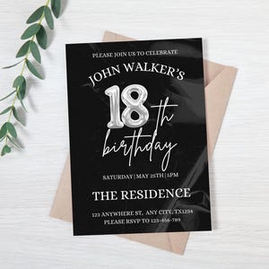 18th Birthday invitation, Editable 18th Birthday Invite Template for Man & Women, Digital 18 Birthday Party Invitation Card