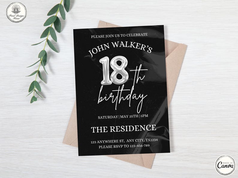 18th Birthday invitation, Editable 18th Birthday Invite Template for Man & Women, Digital 18 Birthday Party Invitation Card