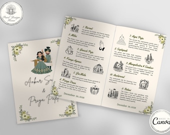 Programa de bodas hindúes, guía de ceremonias de bodas gujarati, infografía editable de bodas indias, plantilla digital y editable