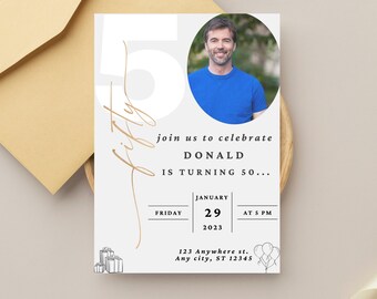 50th Birthday Invitation, Invite Template For Man & Women, Digital Printable and Editable Party Card, Animated Video, 50th Birthday Party