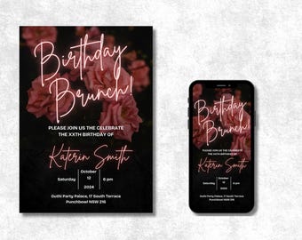 Birthday Brunch Invitation, Digital Party Brunch Invitation, Brunch Animated Invite, Birthday Invitation Template, Floral Brunch Invite