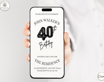 40th Birthday Invitation for Men, Editable 40th Birthday Invite Template for Men & Women, Digital 40 Birthday Party Invitation Card