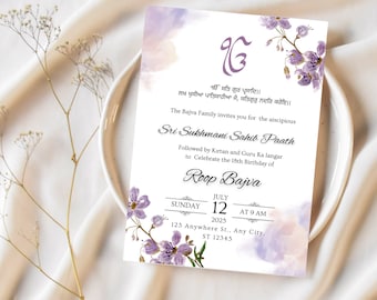 Sukhmani Sahib Path Digital Invitation Birthday Card, Shri Sukhmani Sahib Invitation for Birhday, Punjabi Akhand Path Invite Template