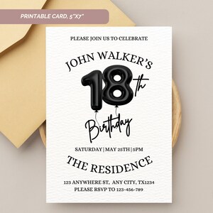 18th Birthday invitation, Editable 18th Birthday Invite Template for Man & Women, Digital 18 Birthday Party Invitation Card