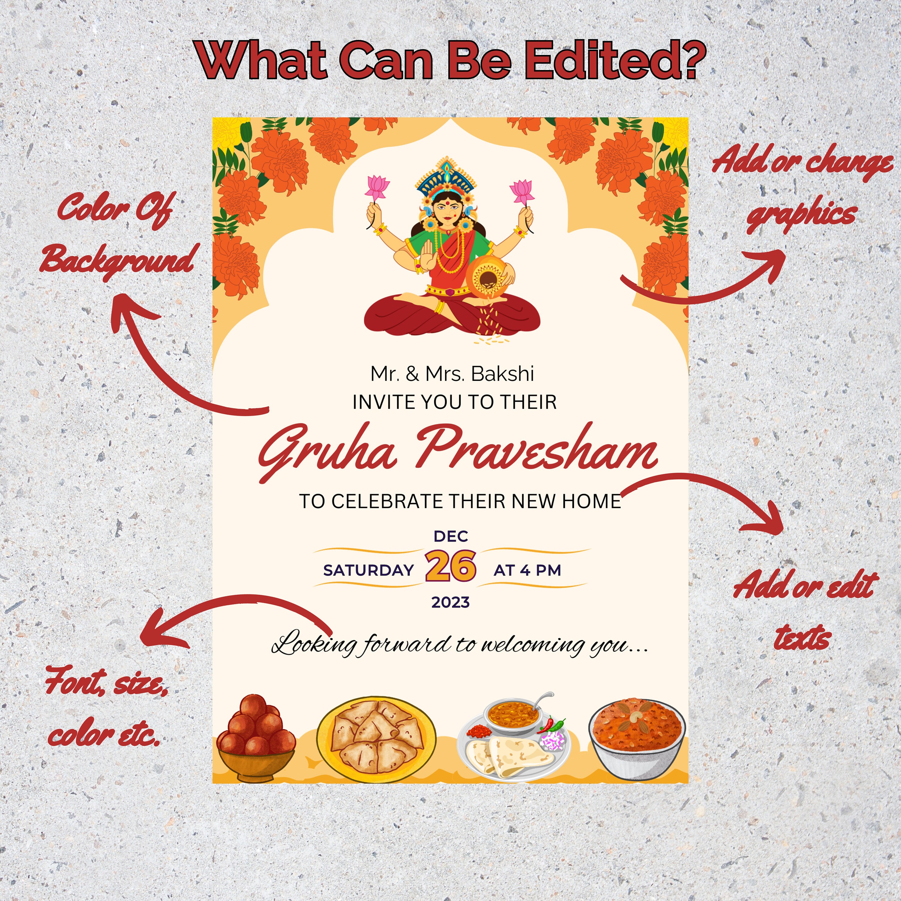 Indian Housewarming Invitation, Hindu Party Evite, Editable Gruha ...