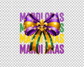 Mardi Gras 2026 PNG: Preppy Coquette Design, Bow Clipart for Kids Shirts, Digital Download