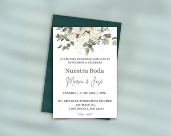 Invitaciones de Boda, Spanish Wedding Invitation, Invitación de Boda Blancas, Invitaciones de Boda en Español, Nuestra Boda Invitación