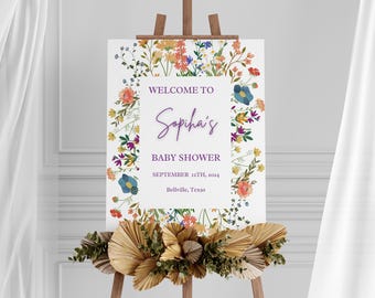 Baby in Bloom Baby Shower Welcome Sign, Digital Wildflower Welcome Sign, Baby Shower Template, Printable Card, Welcome to Baby Shower