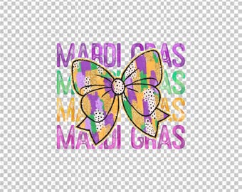 Mardi Gras 2026 PNG: Preppy Coquette Design, Bow Clipart for Kids Shirts, Digital Download