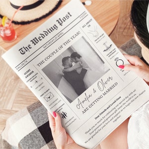Digital Wedding Newspaper, Newspaper Wedding Program Template, Folded Newspaper Wedding Day Program & Itenary, Editable