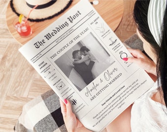 Digital Wedding Newspaper, Newspaper Wedding Program Template, Folded Newspaper Wedding Day Program & Itenary, Editable