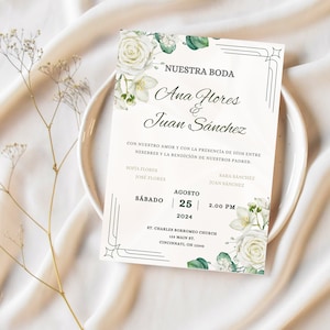 Invitaciones de Boda, Spanish Wedding Invitation, Invitación de Boda Blancas, Invitaciones de Boda en Español, Nuestra Boda Invitación
