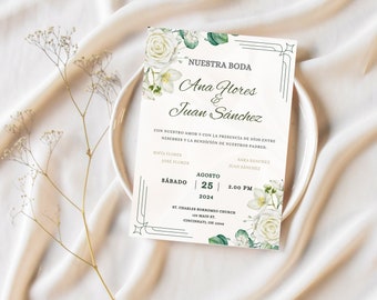 Invitación de Boda en Español, Spanische Hochzeitseinladung, Invitación de Boda Blancas, Nuestra Boda Invitación