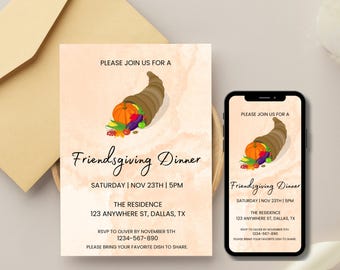 Friendsgiving Digital Invitation Card, Editable Friendsgiving Dinner Invitation, Thanksgiving Dinner Party Animated Invitation