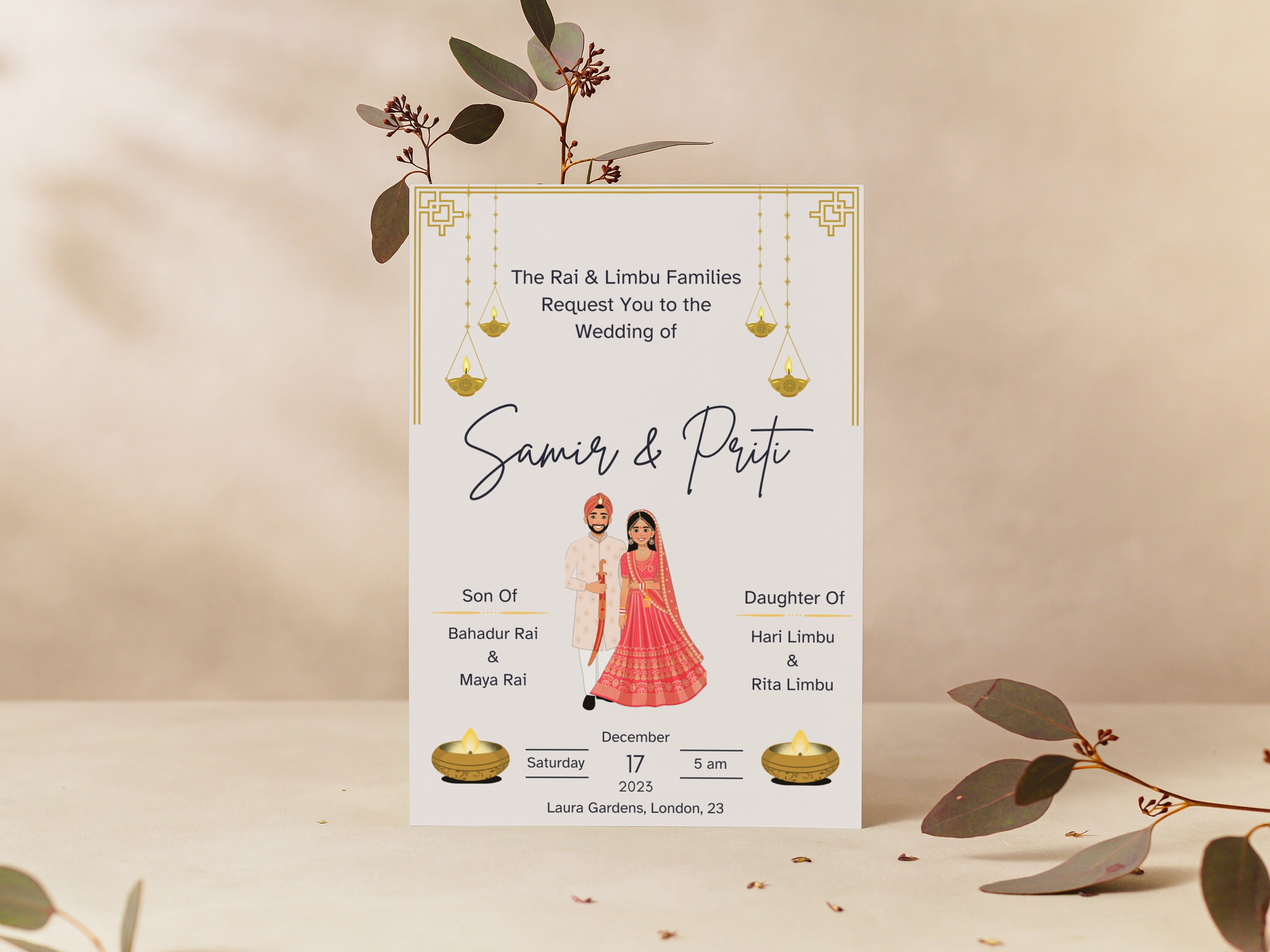 Nepali Marriage Invitation Card Template, Editable Nepali Wedding