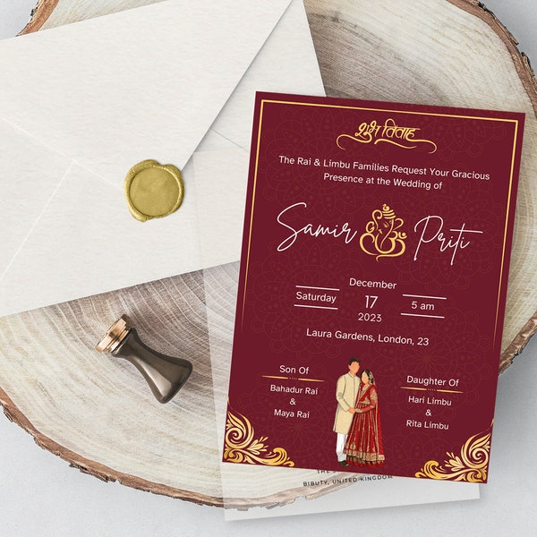 Nepalesische Hochzeitseinladung Digitale Kartenvorlage, bearbeitbare nepalesische Hochzeitseinladung, Speichern Sie das Datum Evite, elektronisches Video und druckbare Karte