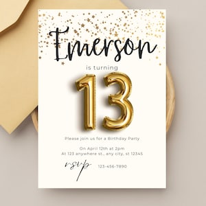 Einladung zum 13. Geburtstag, Einladungsvorlage zum 13. Geburtstag für Mädchen, Digitale 13-Geburtstags-Party Einladungskarte, Dreizehn Geburtstags-Einladung