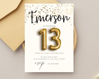 13th Birthday invitation, 13th Birthday Invitation Template for Girl, Digital 13 Birthday Party Invitation Card, Thirteen Birthday Invite