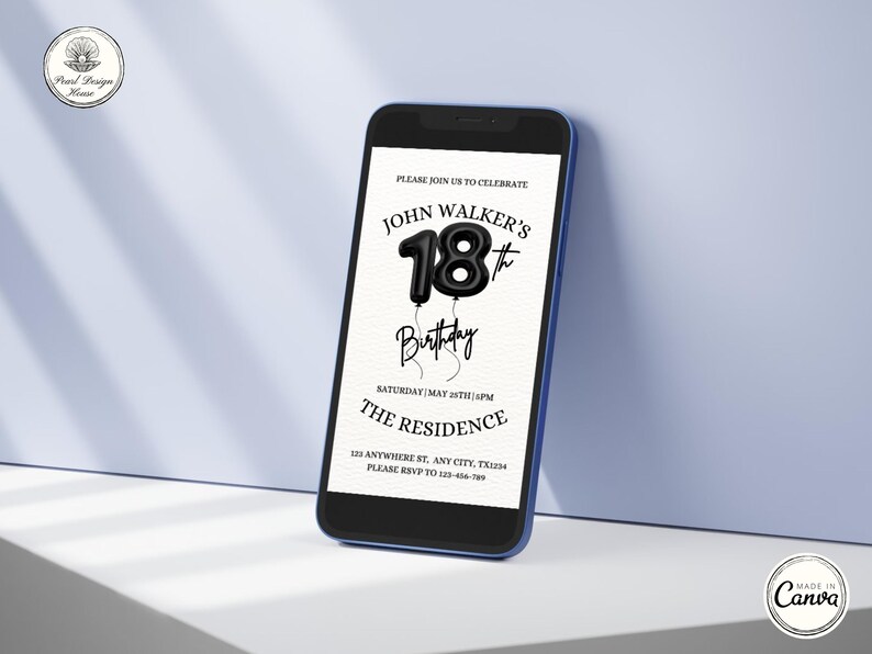 18th Birthday invitation, Editable 18th Birthday Invite Template for Man & Women, Digital 18 Birthday Party Invitation Card