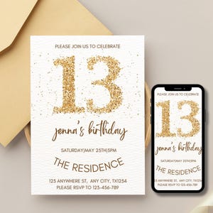 Einladung zum 13. Geburtstag, Einladungsvorlage zum 13. Geburtstag für Mädchen, Digitale 13-Geburtstags-Party Einladungskarte, Dreizehn Geburtstags-Einladung