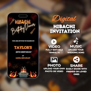 Digital Hibachi Invitation Video, Mobile Hibachi Birthday Dinner Invitation, Hibachi Party Invite, Japanese Habachi Invitation Template