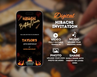 Digital Hibachi Invitation Video, Mobile Hibachi Birthday Dinner Invitation, Hibachi Party Invite, Japanese Habachi Invitation Template