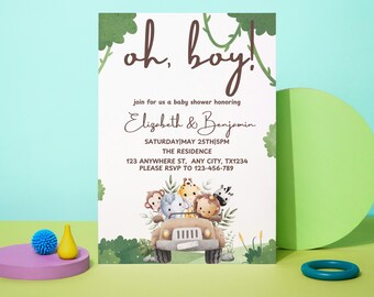 Safari Baby Shower Invitation, Digital Baby Shower Invitation, Jungle Animals Theme, Editable Oh Boy Baby Shower, Baby Safari Animals
