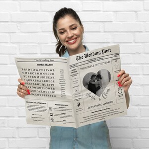 Newspaper Wedding Program Template, Digital Wedding Newspaper, Folded Newspaper Wedding Day Program & Itenary, Editable