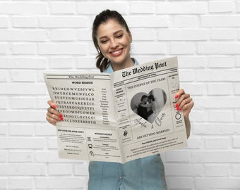 Newspaper Wedding Program Template, Digital Wedding Newspaper, Folded Newspaper Wedding Day Program & Itenary, Editable