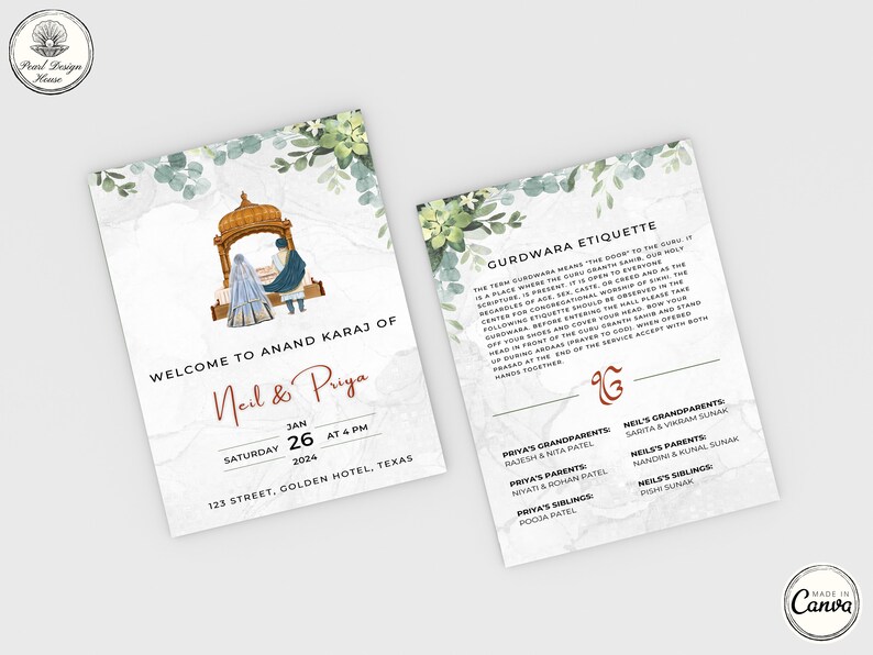 Sikh Wedding Program, Sikh Wedding Guide, Sikh Wedding Ceremony Program, Printable Punjabi Wedding Program Template, Digital Download,