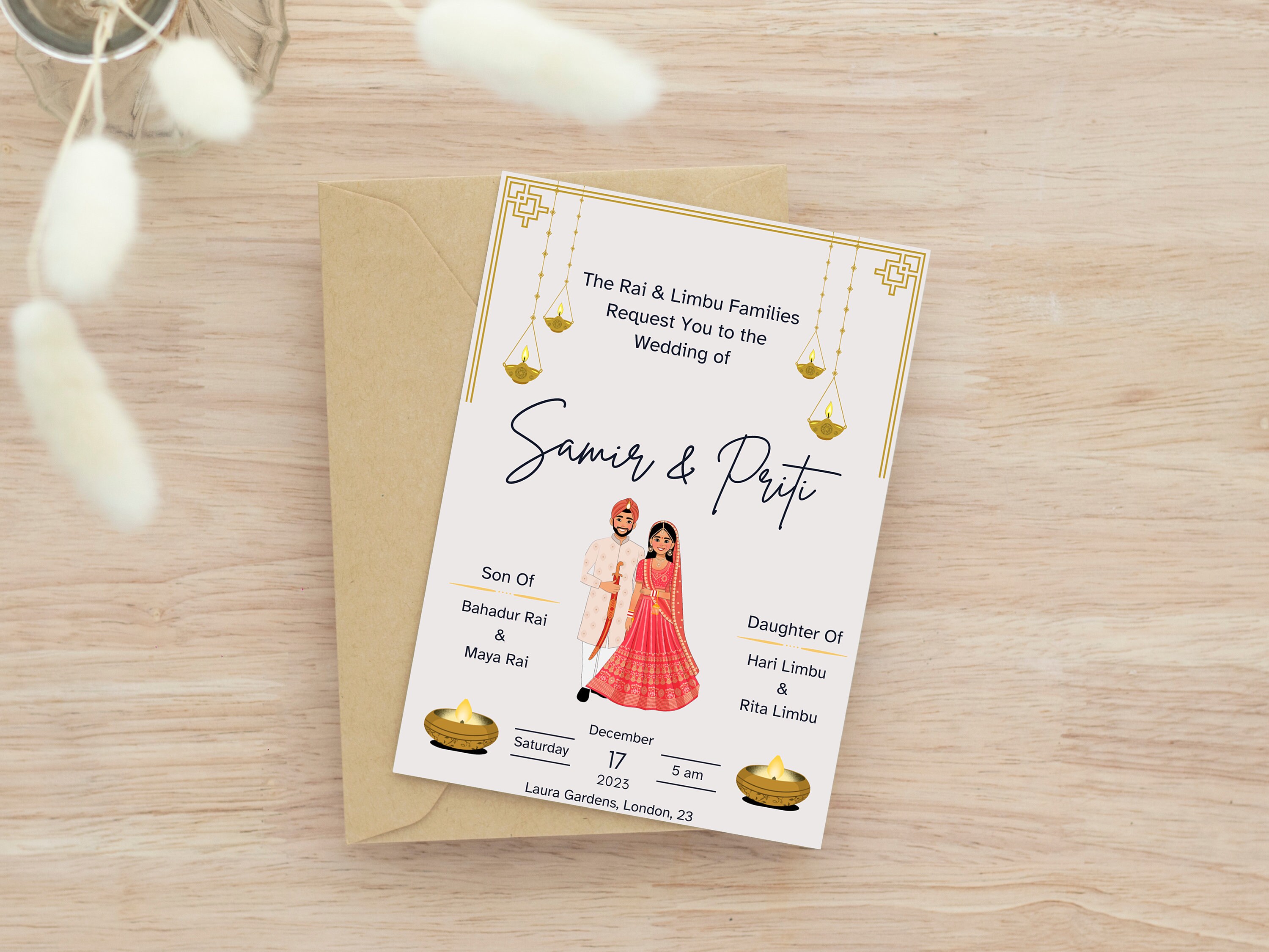 Nepali Marriage Invitation Card Template, Editable Nepali Wedding