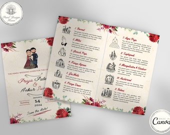 Floral Hindu Wedding Program, Gujarati Wedding Ceremony Guide, Editable Indian Wedding Inphographic, Digital & Editable Template