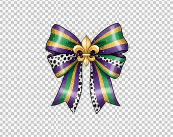 Mardi Gras 2026 PNG: Preppy Coquette Design, Bow Clipart for Kids Shirts, Digital Download