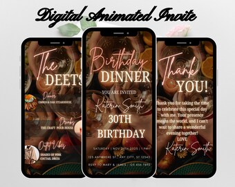 Birthday Dinner Invitation, Digital Party Dinner Invitation, Dinner Animated Invite, Birthday Invitation Template, 30th Birthday Dinner