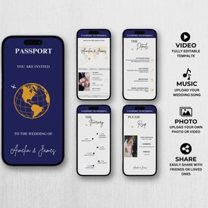 Pass-Hochzeitseinladungsvorlage, Digitale Hochzeitspass-Einladung, Zielhochzeit einladen, Bordkarte-Hochzeitseinladung