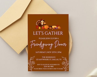 Friendsgiving Digital Invitation Card, Editable Friendsgiving Dinner Invitation, Thanksgiving Dinner Party Animated Invitation