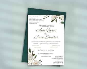 Invitación de Boda en Español, Spanische Hochzeitseinladung, Invitación de Boda Blancas, Nuestra Boda Invitación
