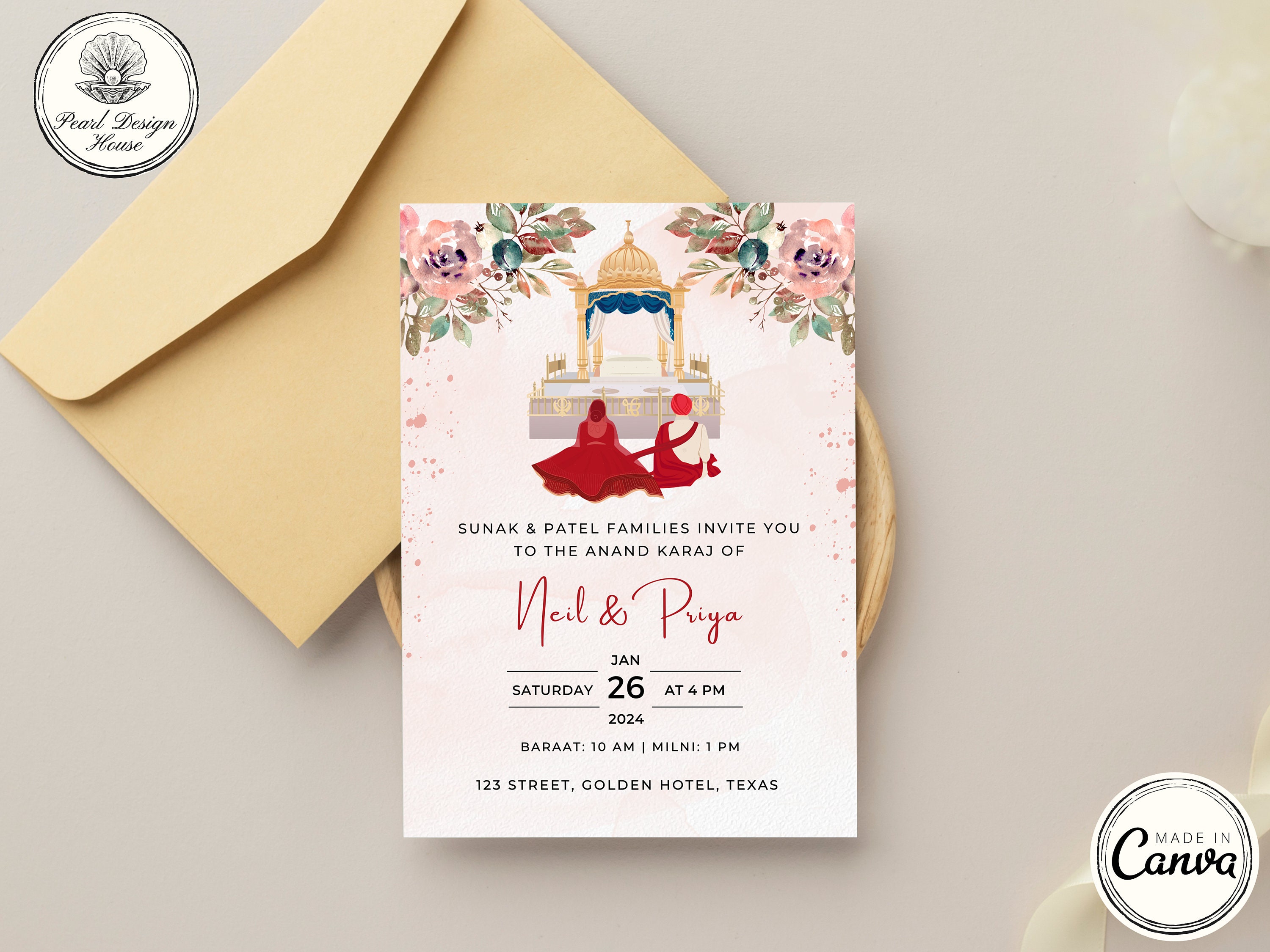 Save the date sikh wedding invitation editable punjabi wedding invite