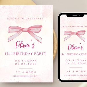 Convite de aniversário de 13 anos, modelo de convite de aniversário de 13 anos para menina, cartão de convite digital para festa de aniversário de 13 anos, convite de aniversário de treze anos