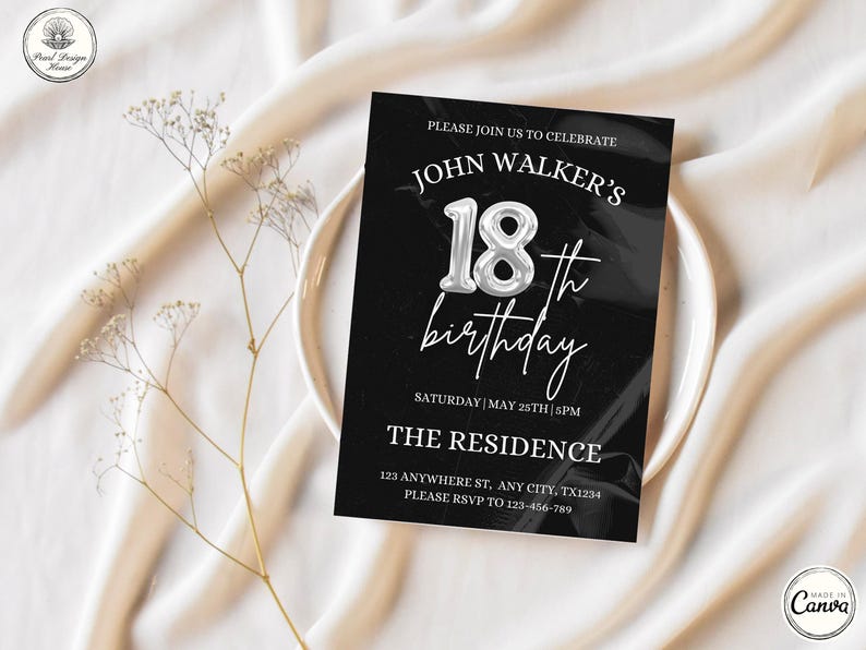 18th Birthday invitation, Editable 18th Birthday Invite Template for Man & Women, Digital 18 Birthday Party Invitation Card