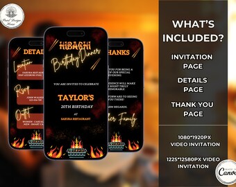 Digital Hibachi Invitation Video, Mobile Hibachi Birthday Dinner Invitation, Hibachi Party Invite, Japanese Habachi Invitation Template