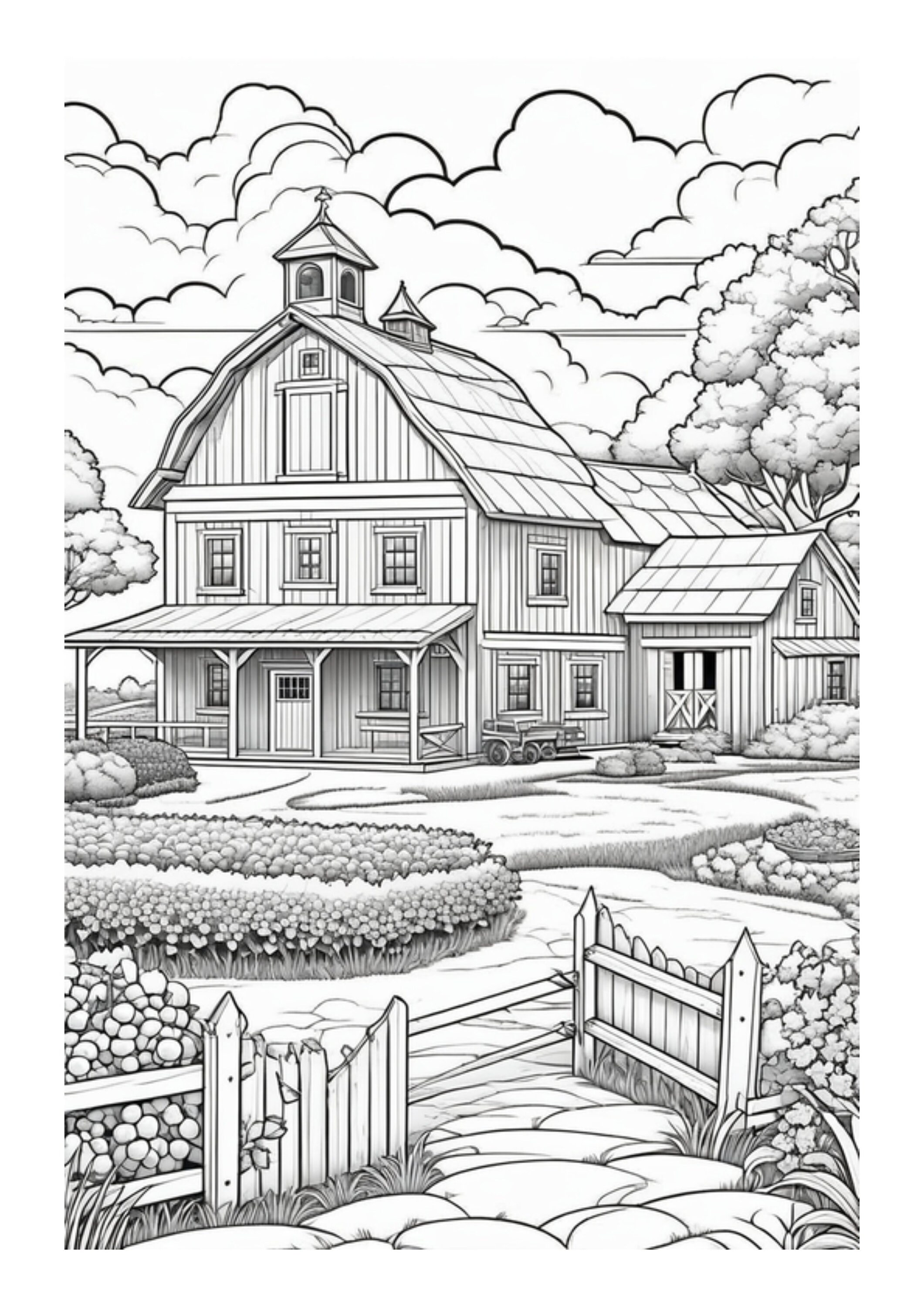 30 Country Farm Coloring Pages Grayscale, Instant Download, Coloring ...