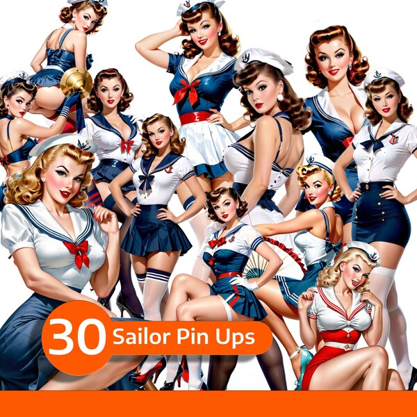 50's Sailor Pin Up Girls Transparent PNG Clipart - Retro Girl - Card Making - Scrapbook - Journal Paper Crafts - Commercial Use - Printable