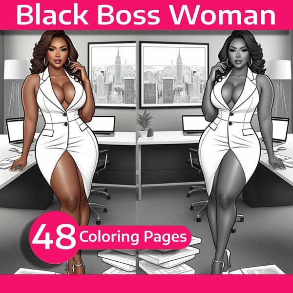 32 Black Boss Women Coloring Pages - Coloring Book for Adult - Fashion Coloring - Black Career Women - Office Girl - Printable PDF