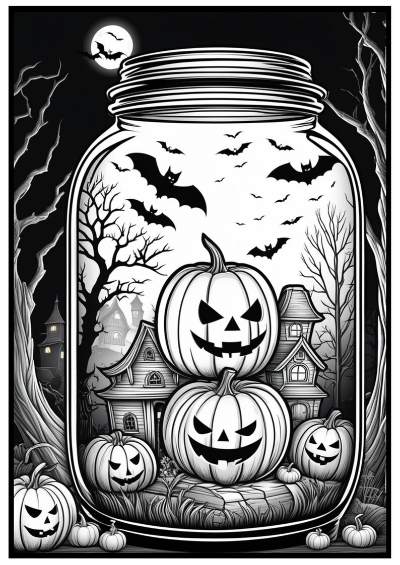 45 Spooky Jars Coloring Book, Gothic Creepy Skull in a Jar Coloring ...