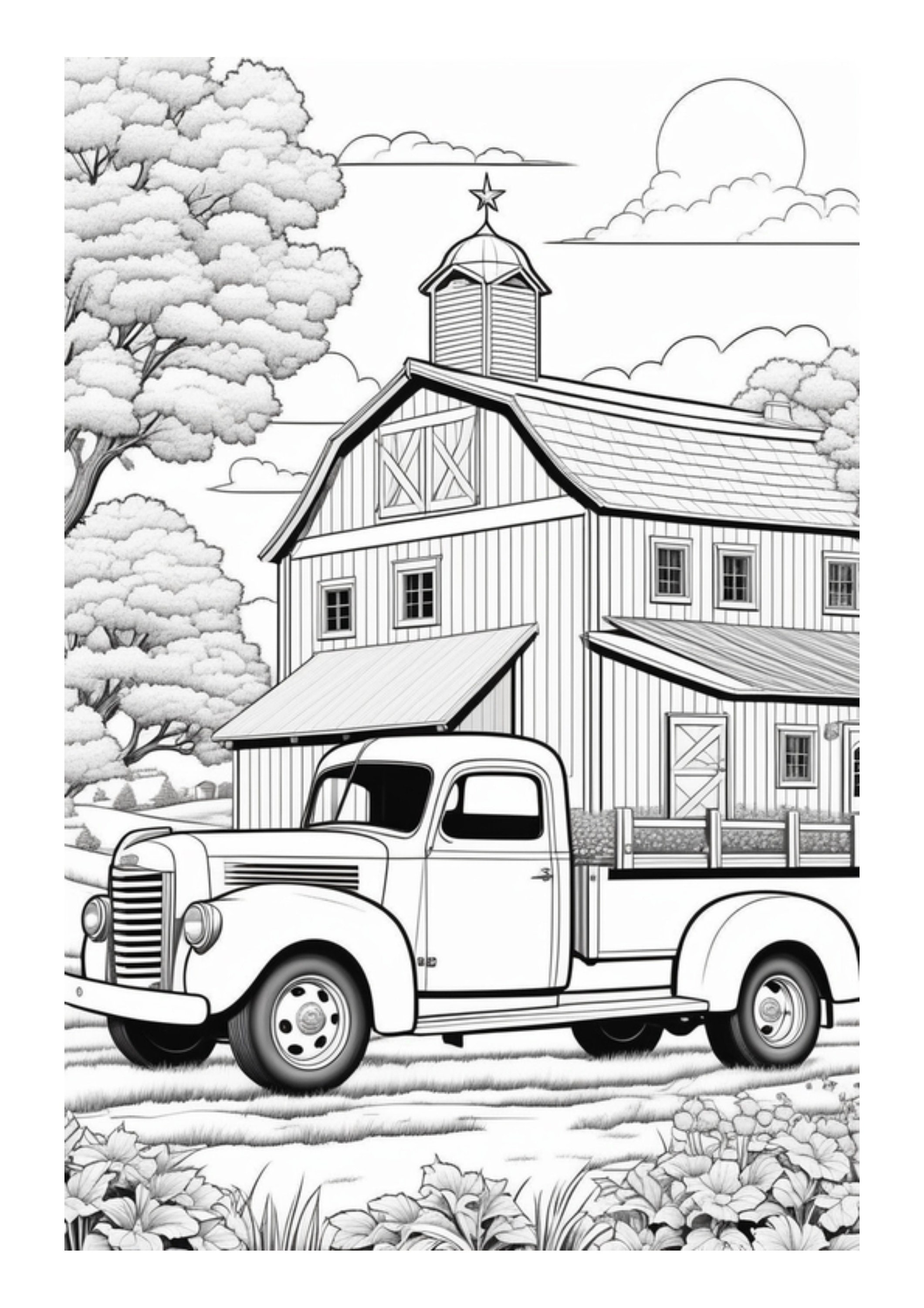 30 Country Farm Coloring Pages Grayscale, Instant Download, Coloring ...
