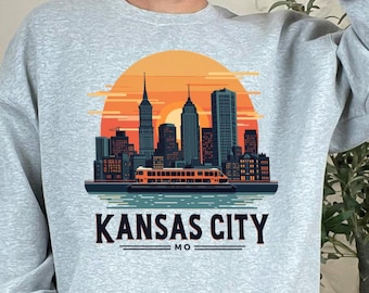 Kansas City MO Retro Skyline T Shirt Vintage Cityscape Graphic Tee Cool Urban Sunset Design Casual T Shirt Gift